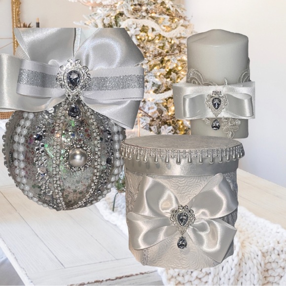 Set (3) Handmade Christmas Ornament w/Box & Candle, White Elephant Gift/Present - Picture 6 of 16